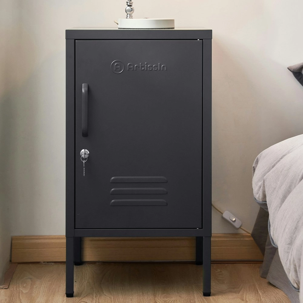 ArtissIn Bedside Table Metal Cabinet - Black