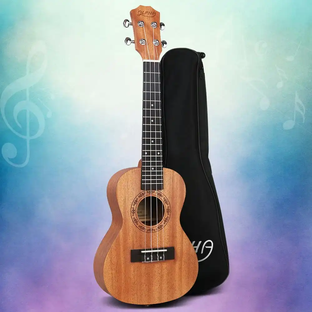 Alpha 26" Ukulele Natural Mahogany Tenor Beginner Gift w/ Carry Bag