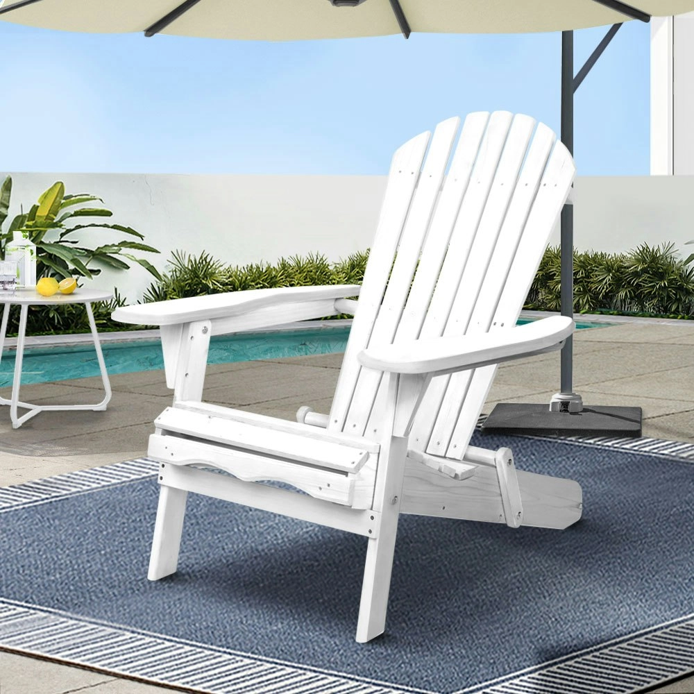 Gardeon Adirondack Outdoor Chairs Wooden Foldable Beach Chair Patio Furniture White