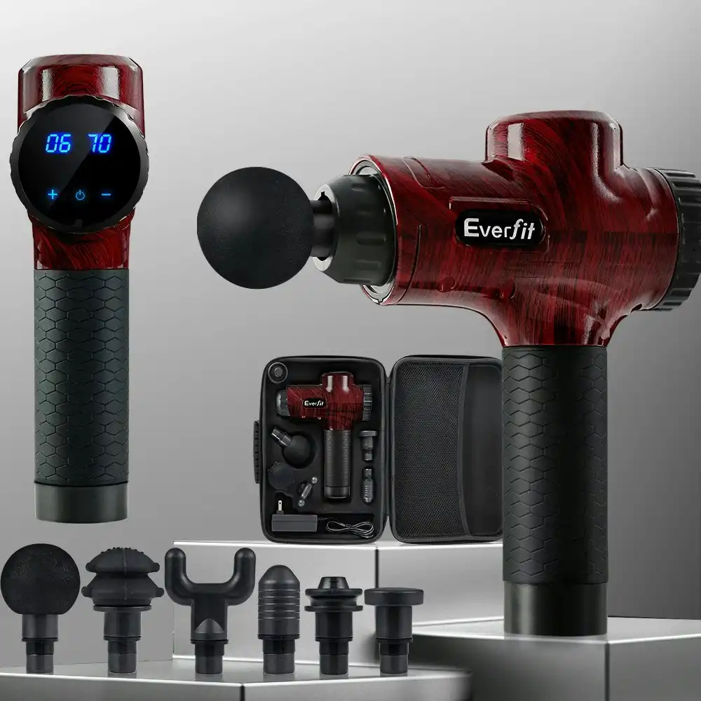 Everfit Massage Gun 30 Speed 6 Heads Vibration Muscle Massager Chargeable Red