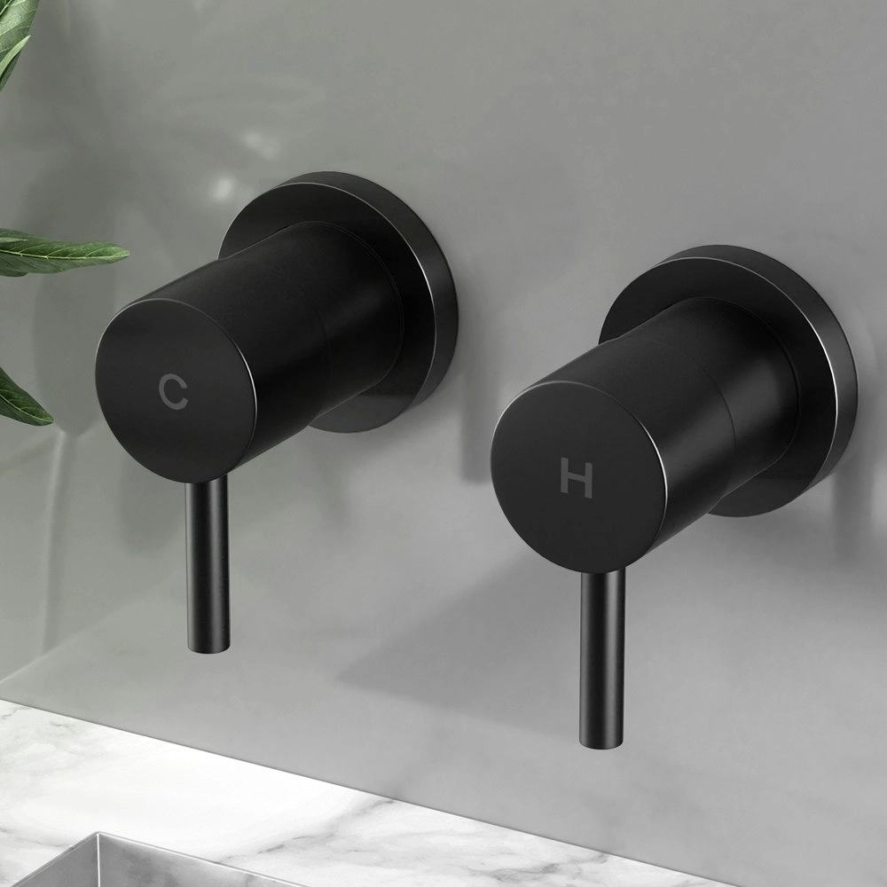 Cefito Basin Twin Tap Wall Round Brass Faucet Shower Bathtub Black