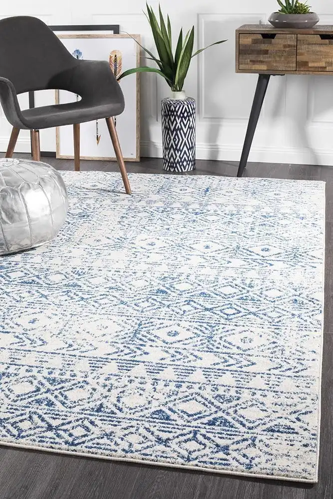Rug Culture Oasis Ismail White Blue Rustic Rug
