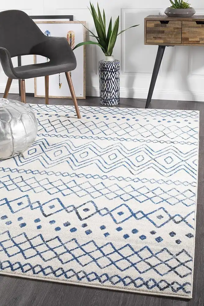 Rug Culture Oasis Nadia White Blue Rustic Tribal Rug