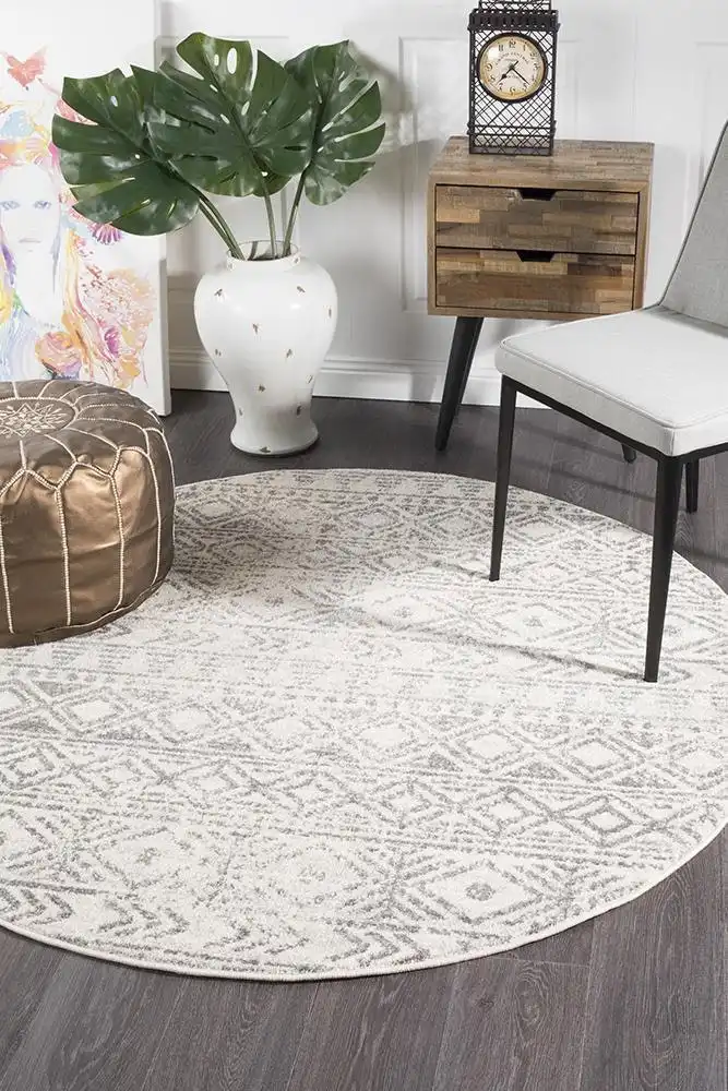 Rug Culture Oasis Ismail White Grey Rustic Round Rug