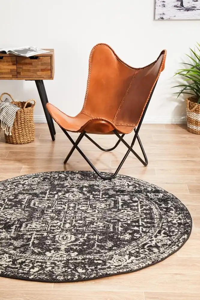 Rug Culture Evoke Scape Charcoal Transitional Round Rug