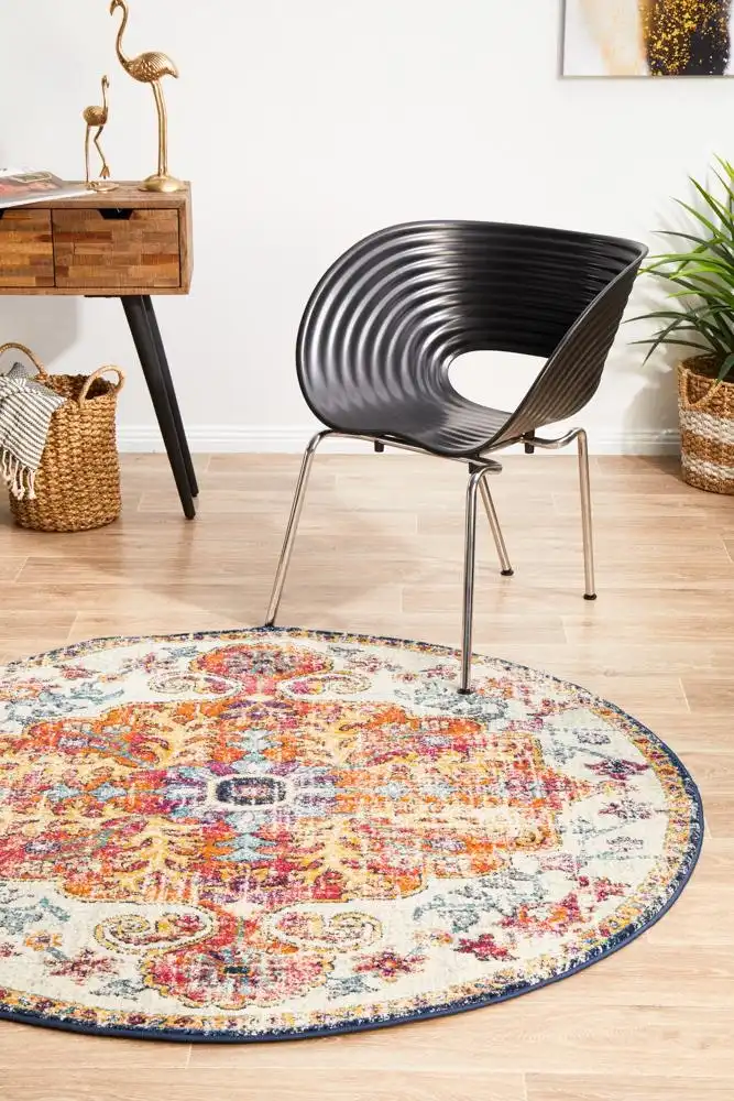 Rug Culture Evoke Carnival White Transitional Round Rug