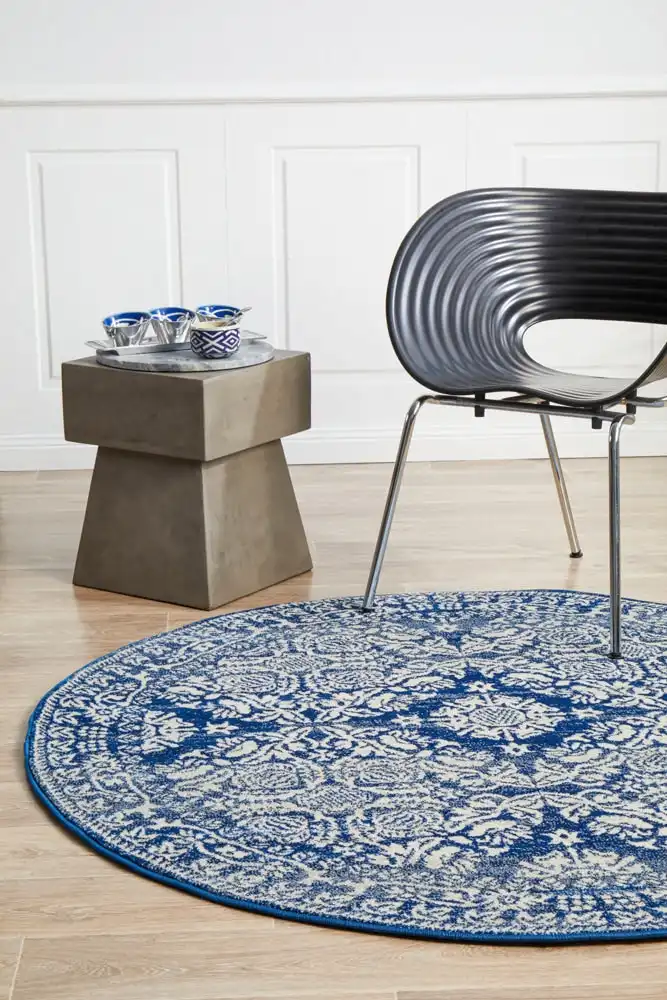 Rug Culture Mirage Gwyneth Stunning Transitional Navy Round Rug