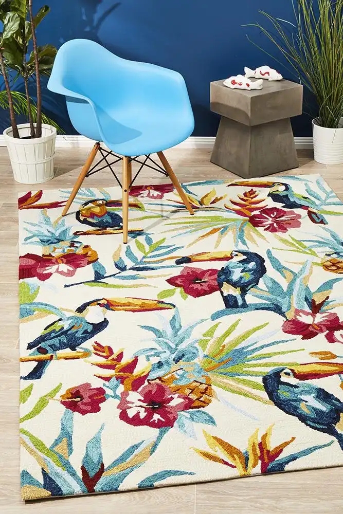 Rug Culture Copacabana Toucan Tropical Indoor Outdoor Rug Cream Rug