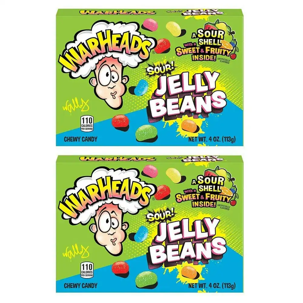 2x Warheads 113g Sour Jelly Beans Theater Box Confectionery Fruity Candies Asstd