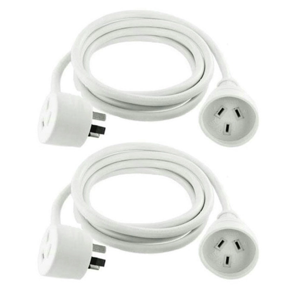 2PK Sansai 2m Piggyback Power Extension Cord Lead AU 3-Pin 10A/2400W Home Office