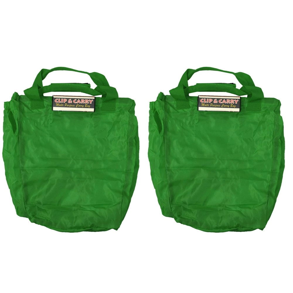 2PK Multi Purpose Clip + Carry Bag for Shopping Trolley Waterproof Compact Green