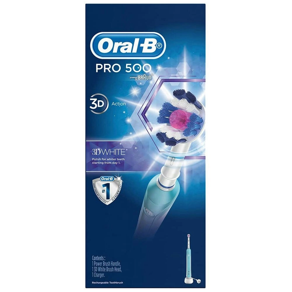 Oral B Electric Rechargeable Power Toothbrush Pro 500 3D Dental Care White