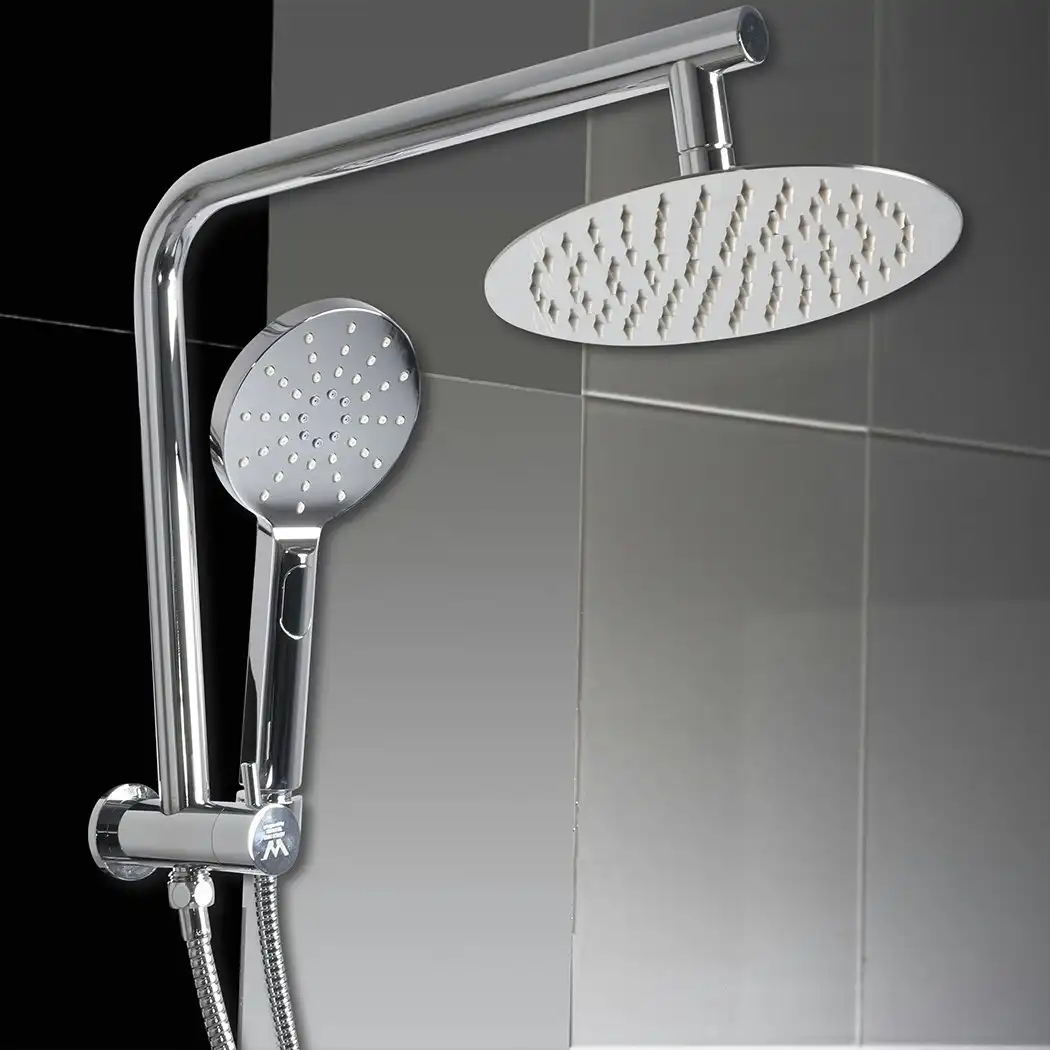 Traderight Group  Shower Head High Pressure Set Rain Round Brass Taps Mixer Handheld WELS Silver