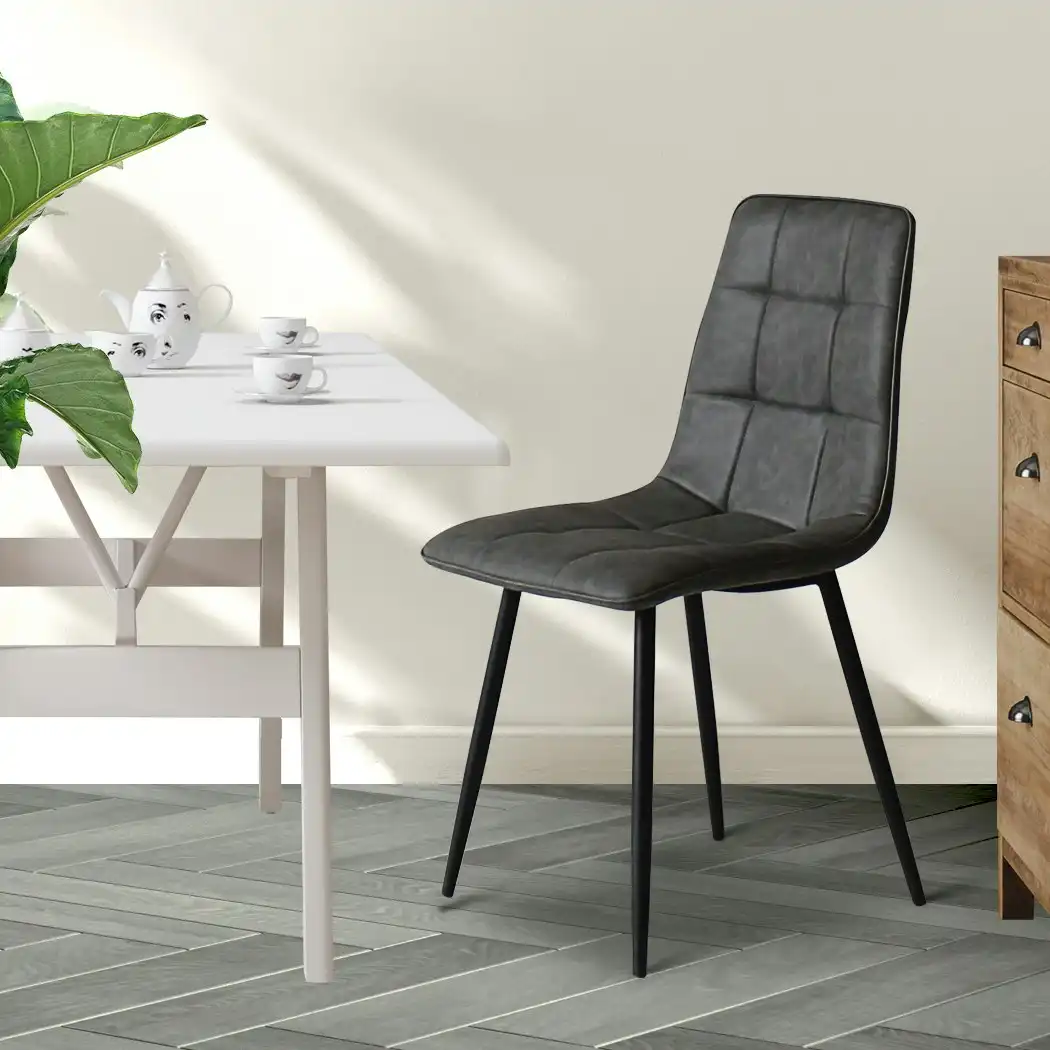 Levede 4x Dining Chairs Kitchen Chair Lounge Room Padded Seat PU Faux Leather (CH1057-PU-4-GY)