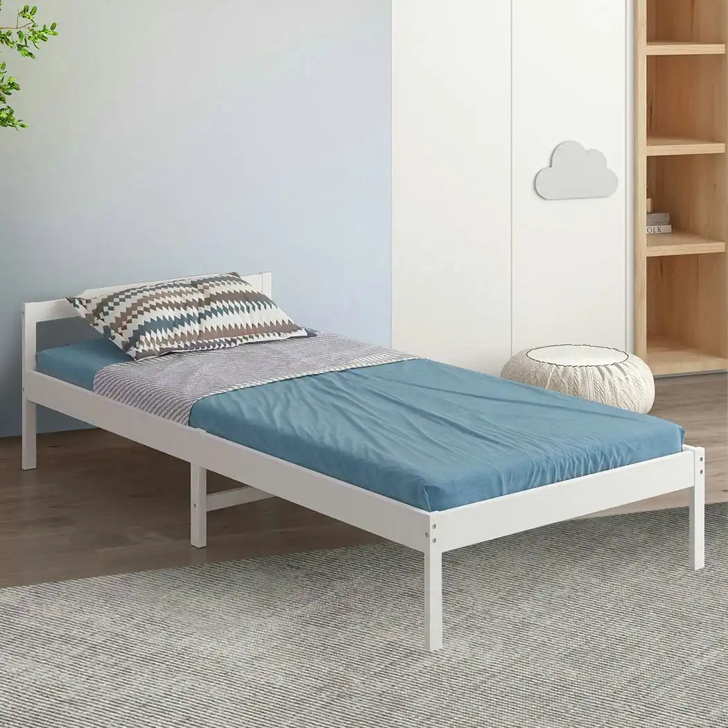 Levede Wooden Bed Frame Single Size Mattress Base Solid Timber Pine Wood White