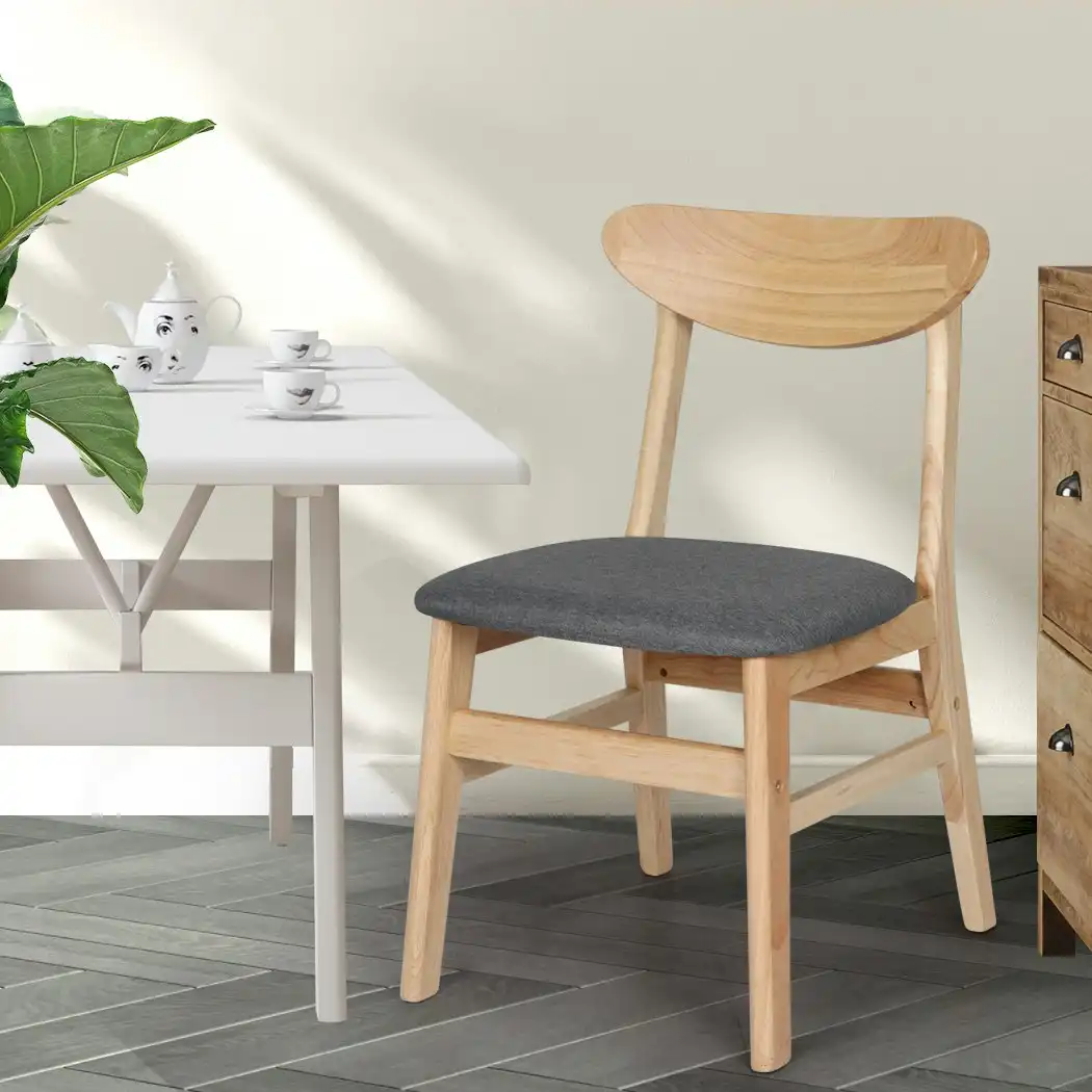 Levede 2xDining Chairs Kitchen Chair Natural Wood Linen Fabric Cafe Lounge