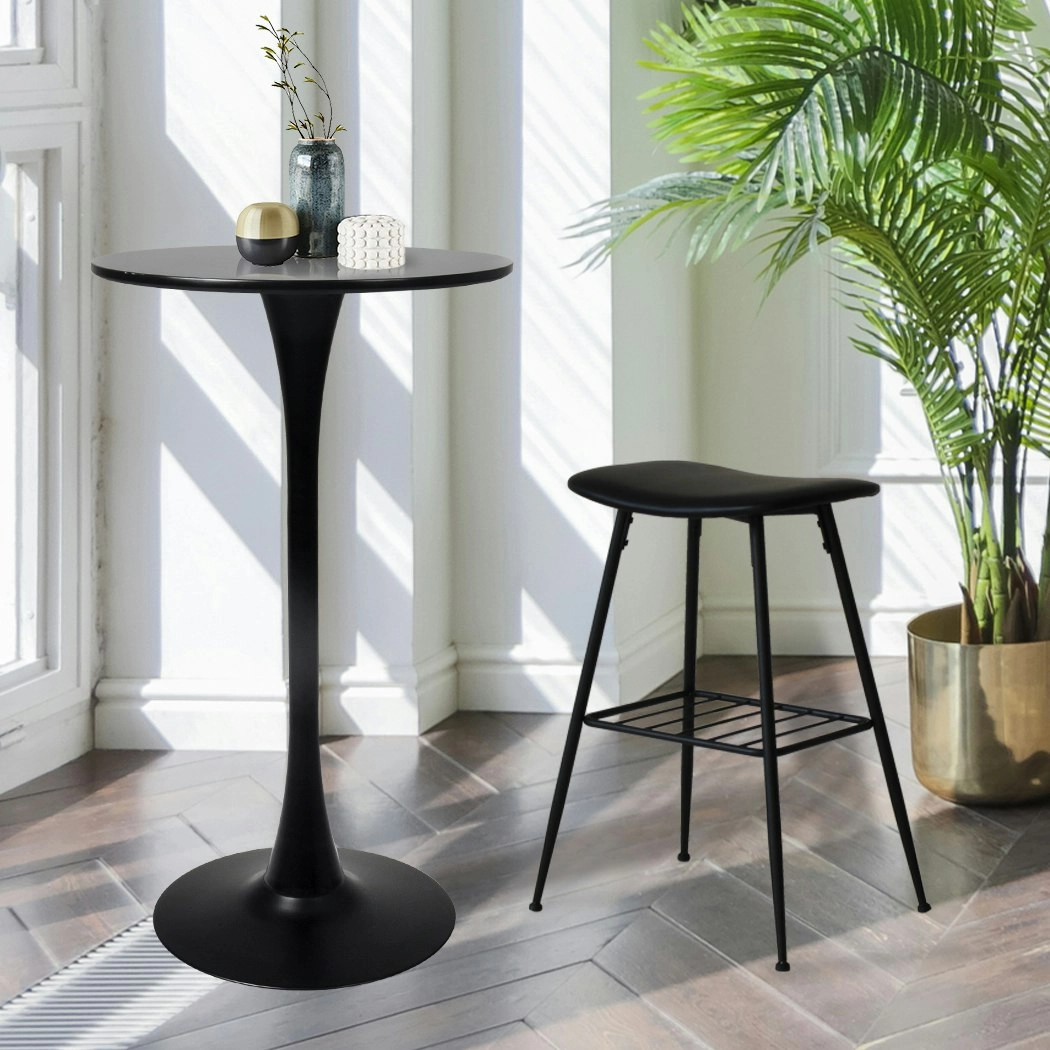 Levede 2x Round Bar Table Pub Tables Kitchen Marble Tulip Metal Base Black