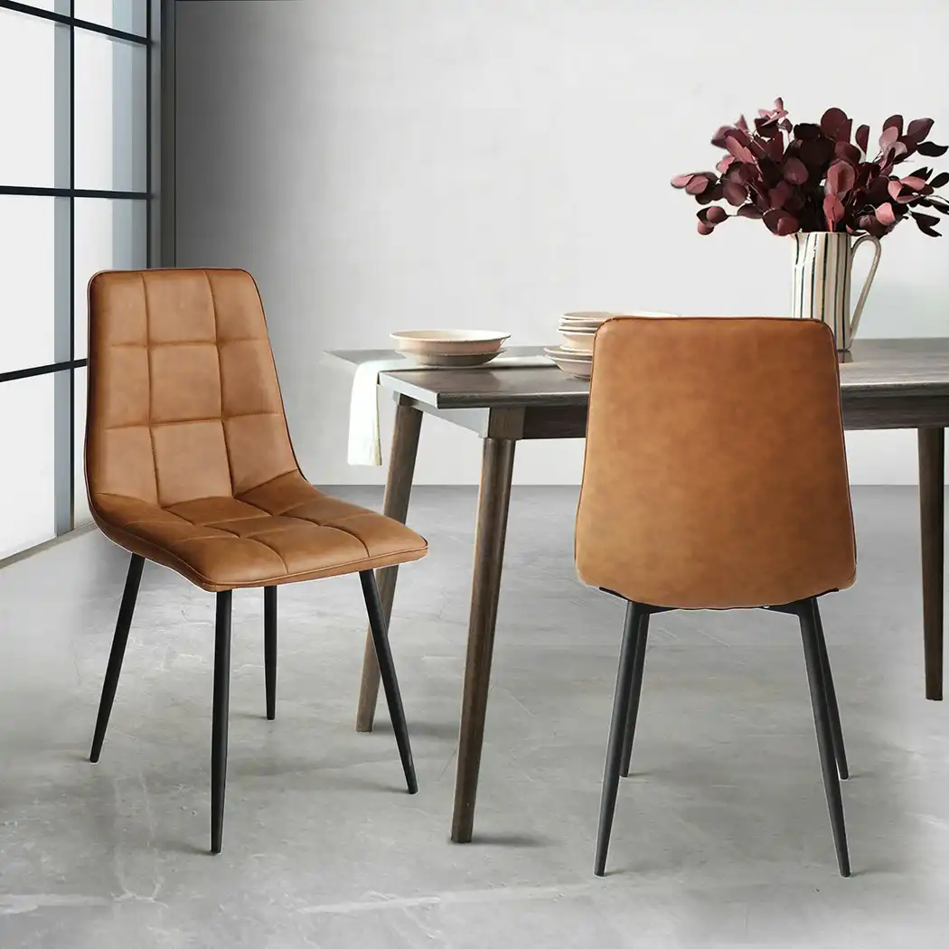 Levede 4x Dining Chairs Kitchen Chair Lounge Room Padded Seat PU Faux Leather (CH1057-PU-4-BR)