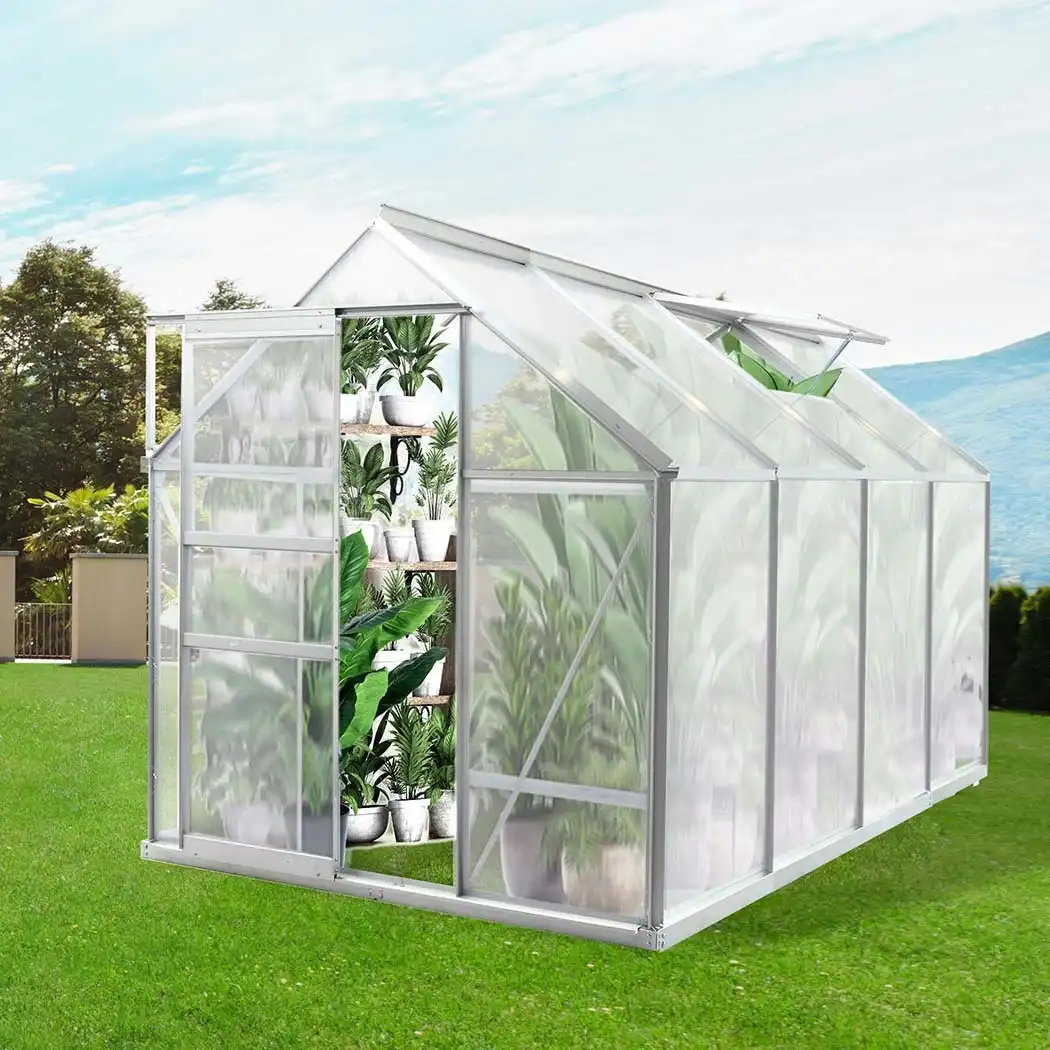 Lambu Greenhouse Aluminium Walk In Green House Garden Plant Shed PC 2.54x1.9x1.95