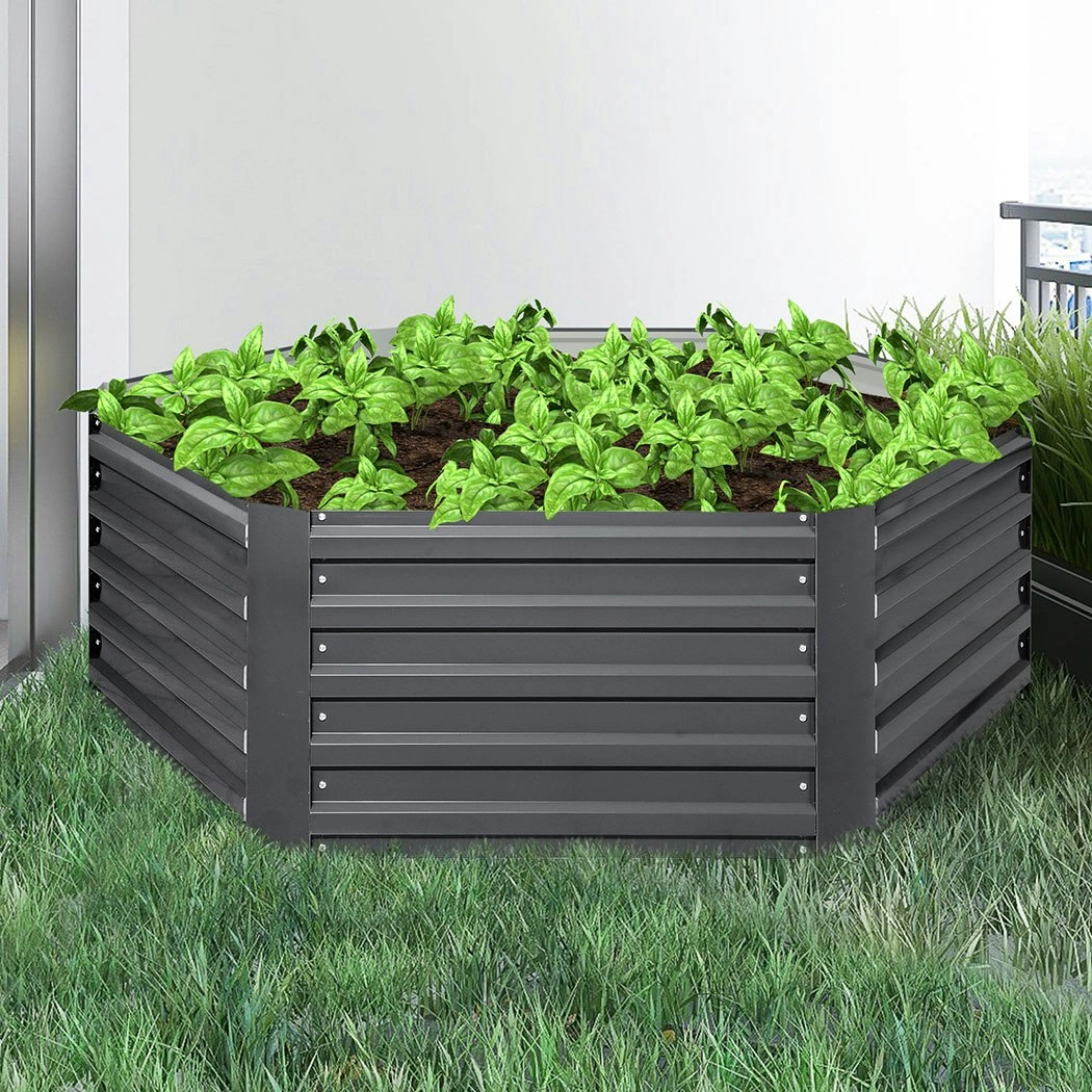 Lambu 2x Garden Bed Planter Raised Coated Steel Veggie Beds Hexagon 130x130x46