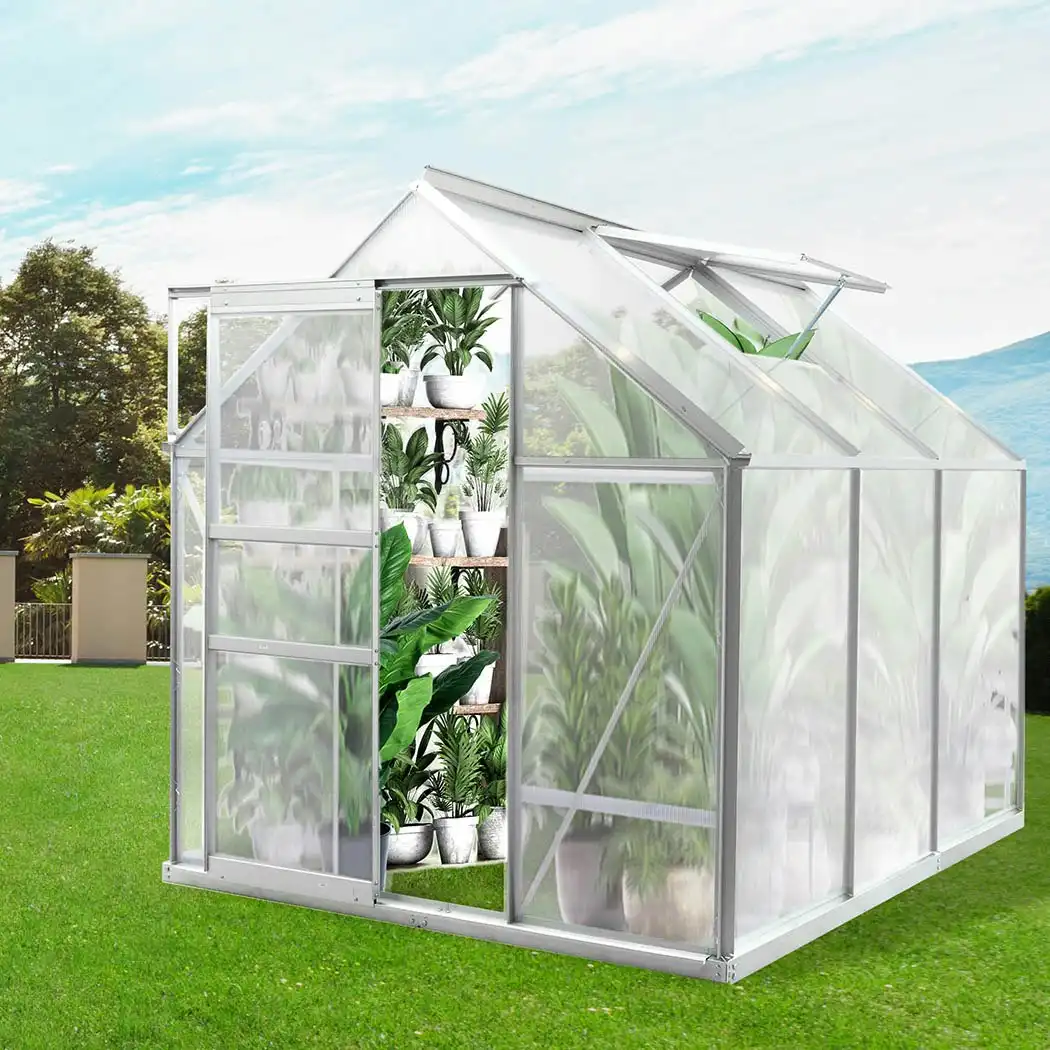 Lambu Greenhouse Aluminium Walk In Green House Garden Plant Shed PC 1.9x1.9x1.95m