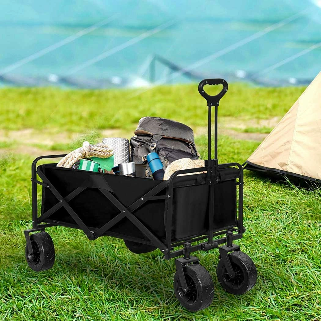 Lambu Garden Camping Trolley Outdoor Garden Wagon Cart Folding Widen Large Picnic Black