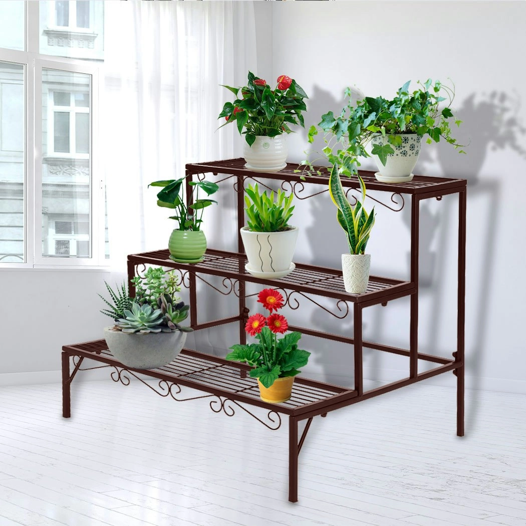 Levede Plant Stand 3 Tier Rectangle Metal Flower Pot Planter Corner Shelf Bronze