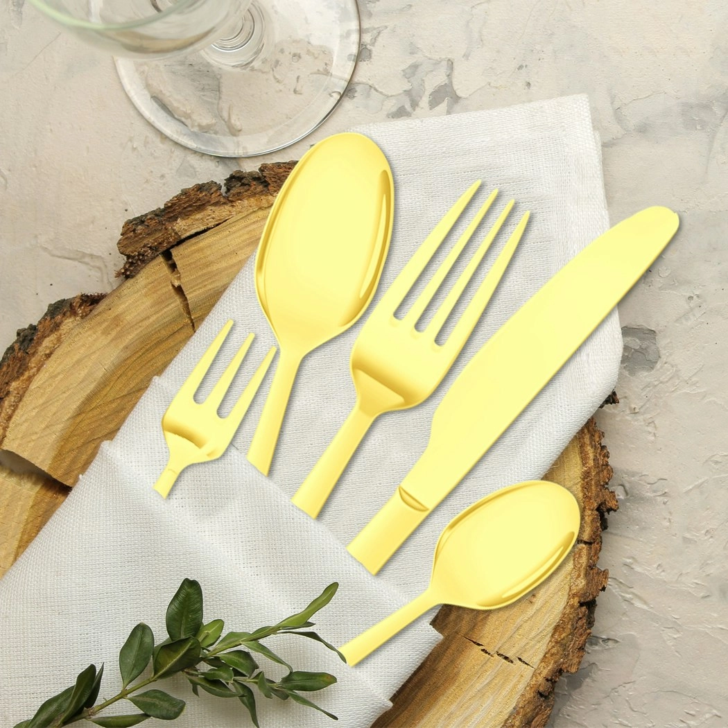 Stainless Steel Cutlery Set Travel Knife Fork Spoon Glossy Gold Tableware 30PCS