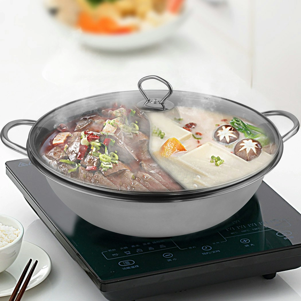 Toque Stainless Steel 36cm Twin Mandarin Duck Hot Pot Induction Cookware W/Lid