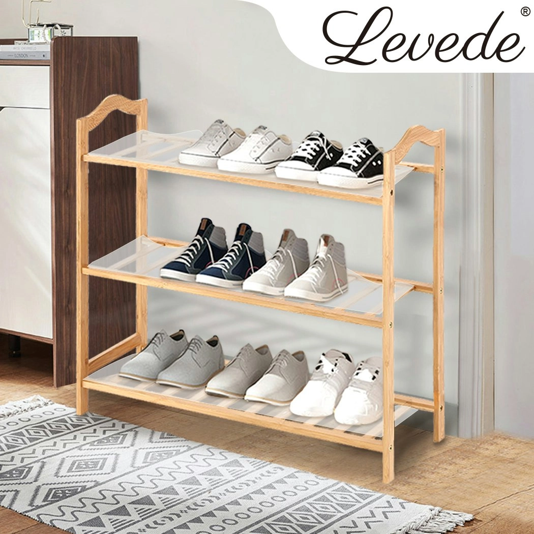 Levede Bamboo Shoe Rack Storage Wooden Organizer Shelf Stand 3 Tiers Layers 70cm