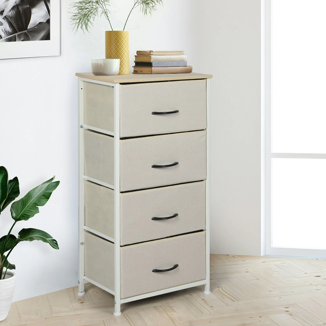 Levede Storage Cabinet Tower Chest of Drawers Dresser Tallboy 4 Drawer Beige