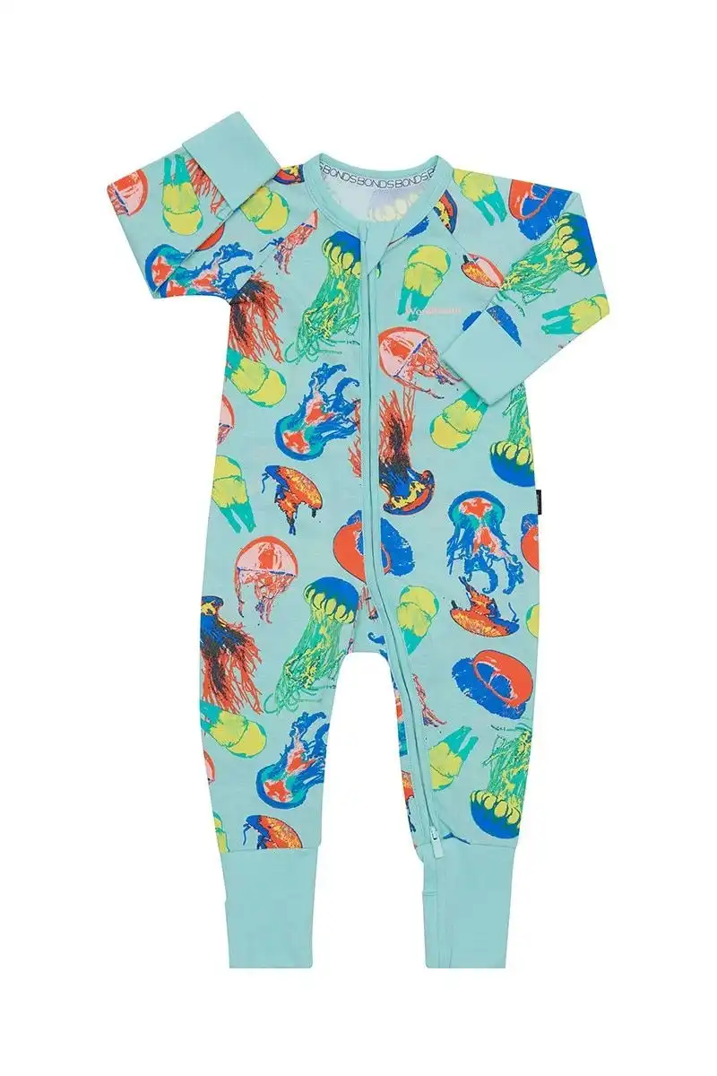 2 x Bonds Baby 2-Way Zip Wondersuit Coverall Jellyfish Frenzy Mint