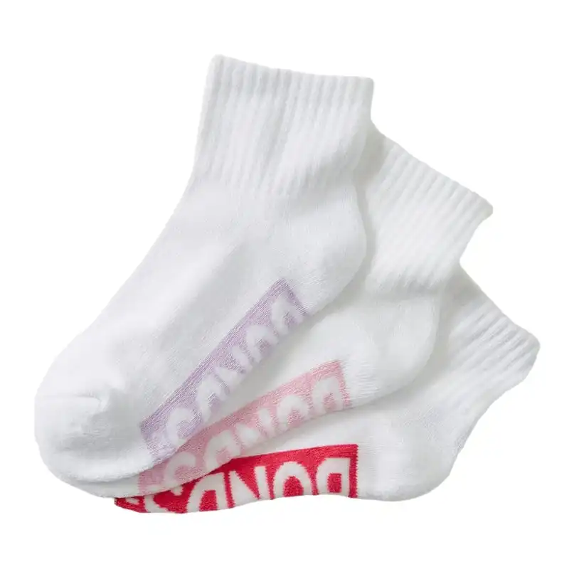 3 Pairs X Bonds Kids Quarter Crew Girls Sports Socks White Violet Pink Red 09K