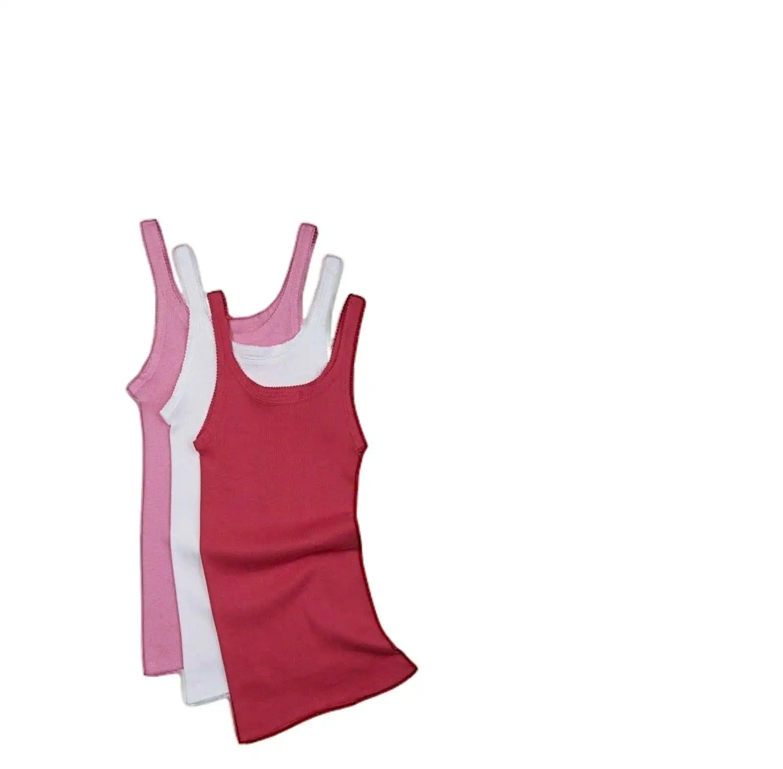 Bonds Girls 3 Pairs Teena Cotton Singlet Singlets Top Vest Vests Kids White Pink