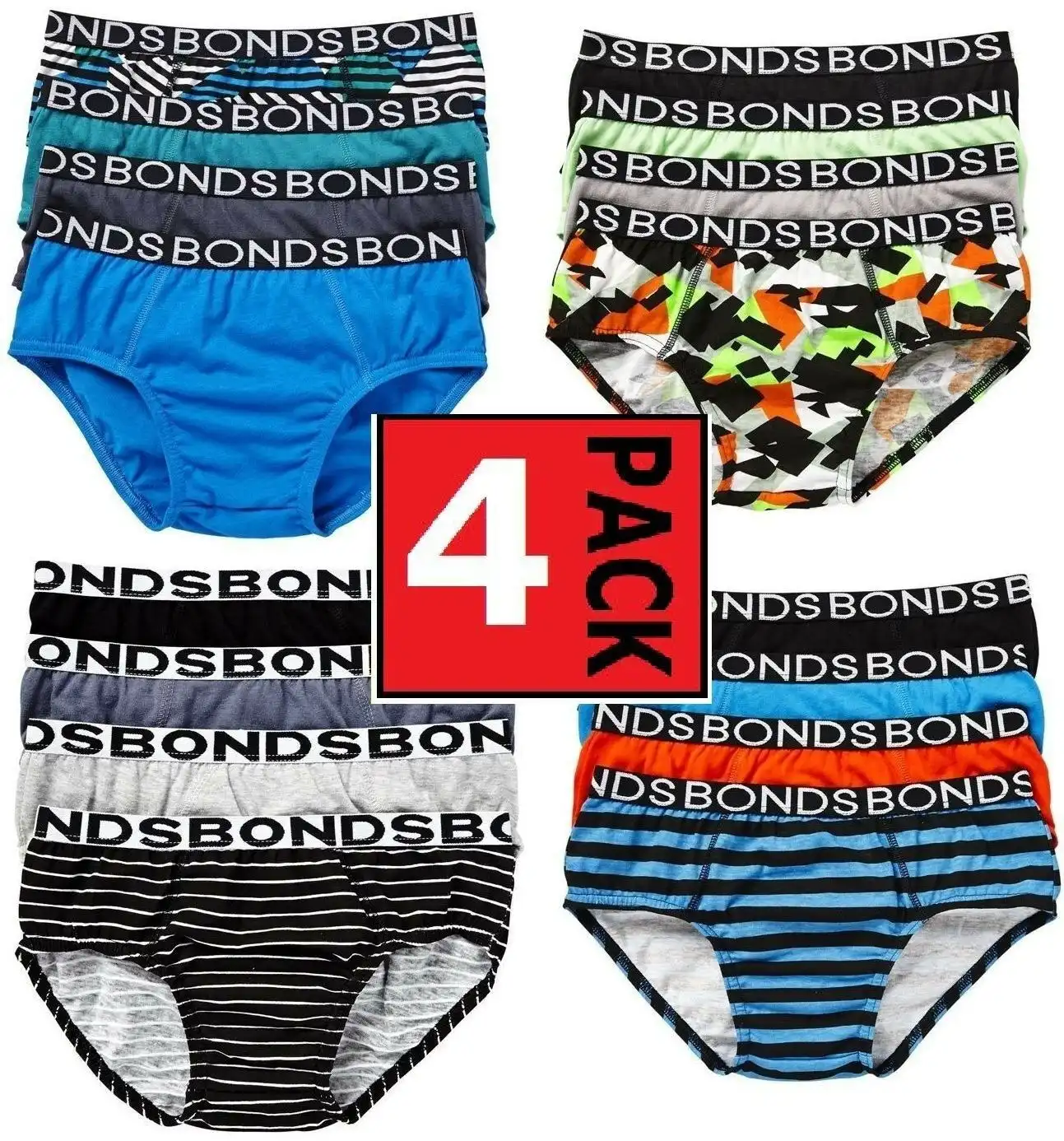 Bonds Boys Kids Underwear 4 Pairs Undies Brief Briefs Black 2 3 4 6 8 10 12  14, Australian Fashion Boutique