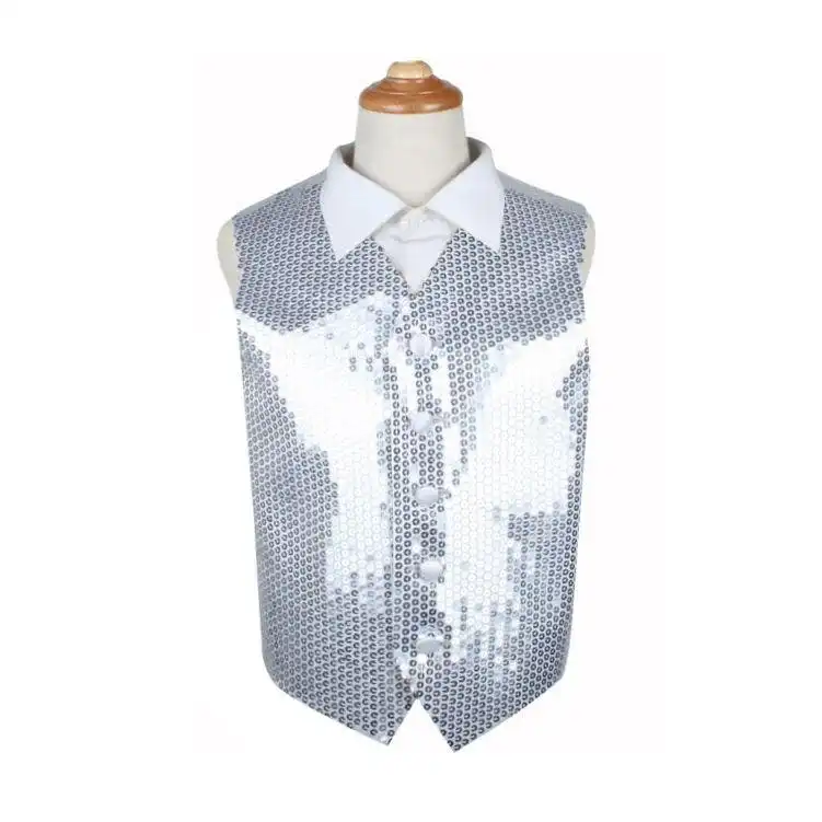 Silver Boys Junior Sequin Patterned Vest Waistcoat