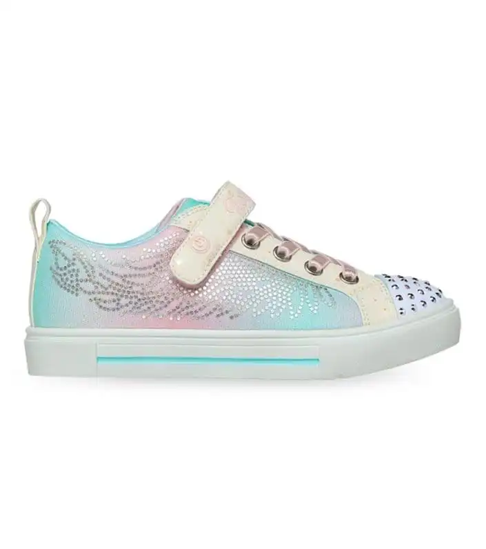 Kids Skechers Twinkle Sparks - Winged Magic White/Multi Girls Light Up Trainers