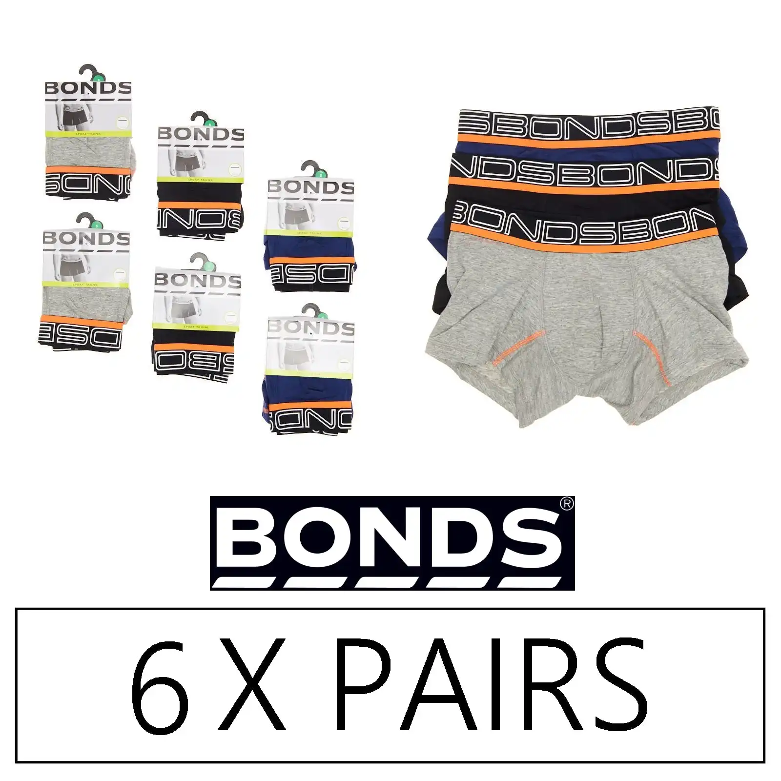 6 x Bonds Active Fit Trunks Mens Underwear Assorted Colours