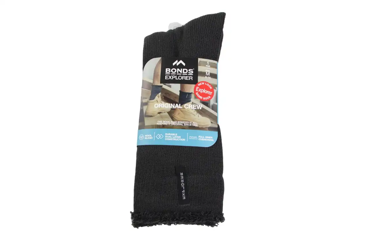 10 x Mens Bonds Explorer Original Crew Wool Blend Charcoal Socks