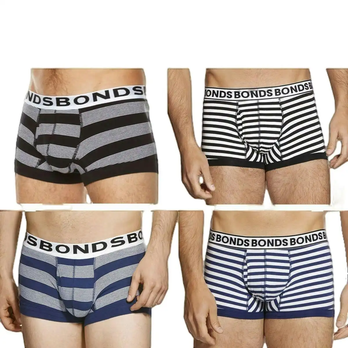 Authentic Bonds Mens Striped Fit Trunk Trunks Underwear Black Blue White Grey