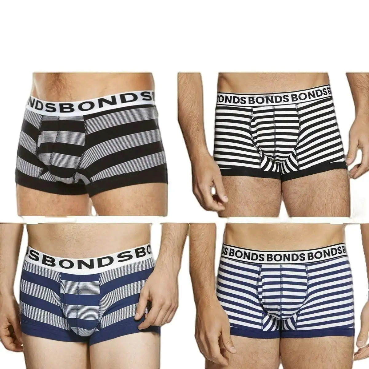 3 X Mens Bonds Striped Guyfront Trunks Underwear White/Grey Mzuqi