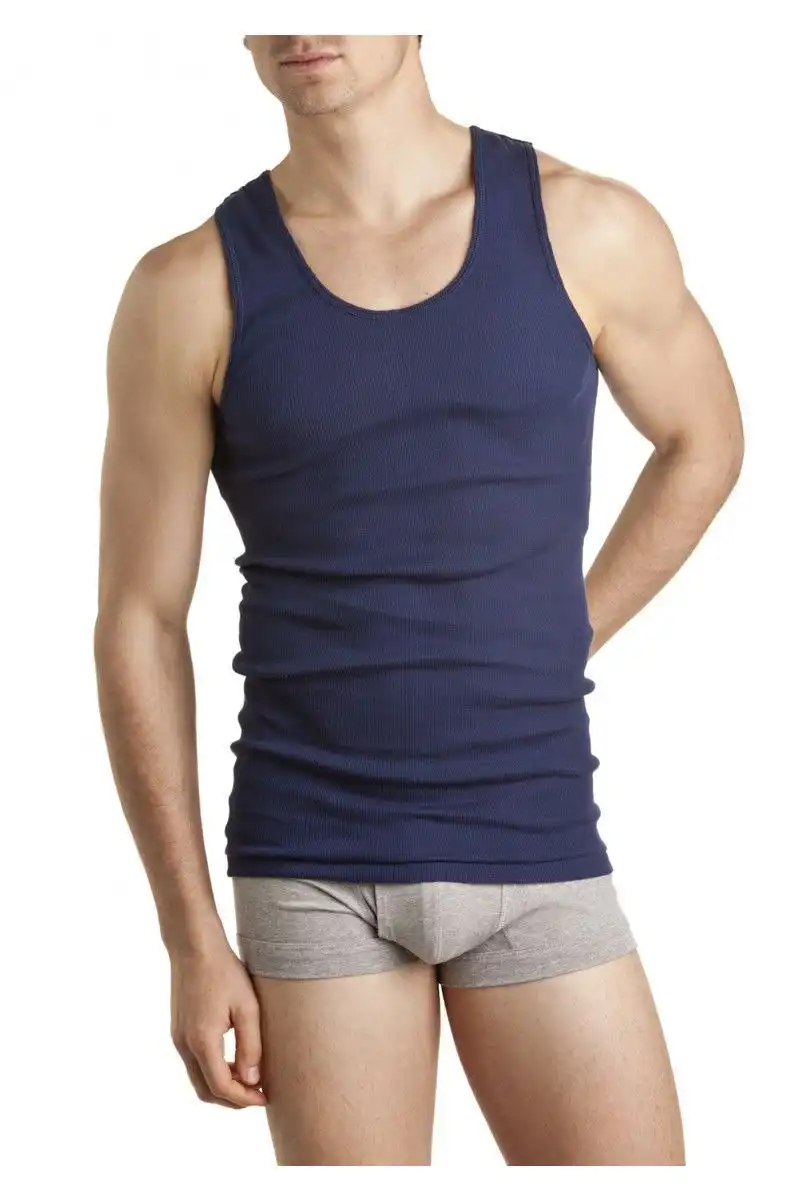 Mens Bonds 2 Pack Navy Chesty Athletic Singlets