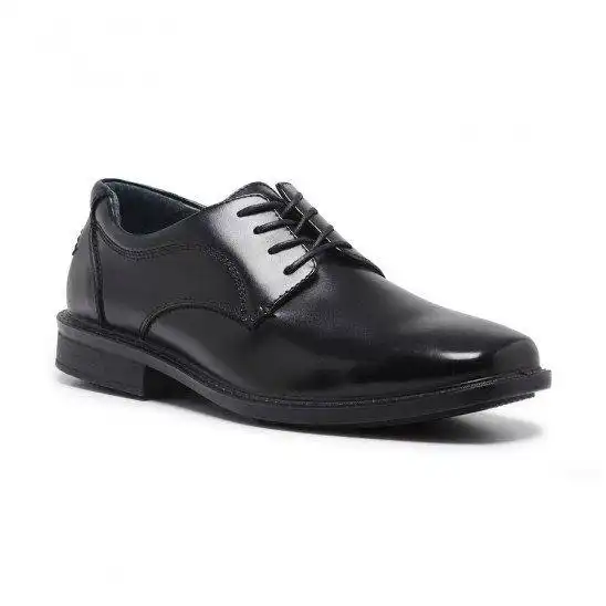 Mens Hush Puppies Heathcote Extra Wide Leather Work Black Lace Up Shoes