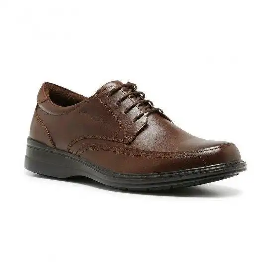 Mens Hush Puppies Torpedo Extra Wide Brown Leather Work Lace Up Shoes