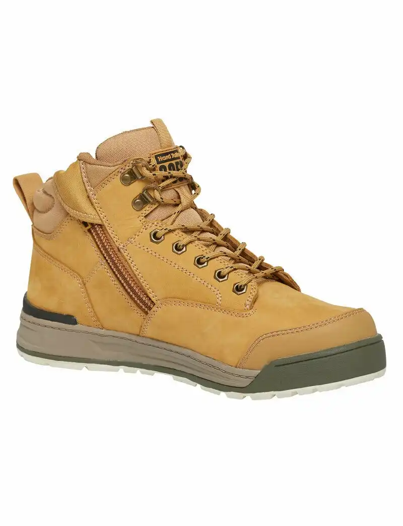 Mens Hard Yakka 3056 Lace Boots Zip Steel Top Cap Industrial Wheat Boot