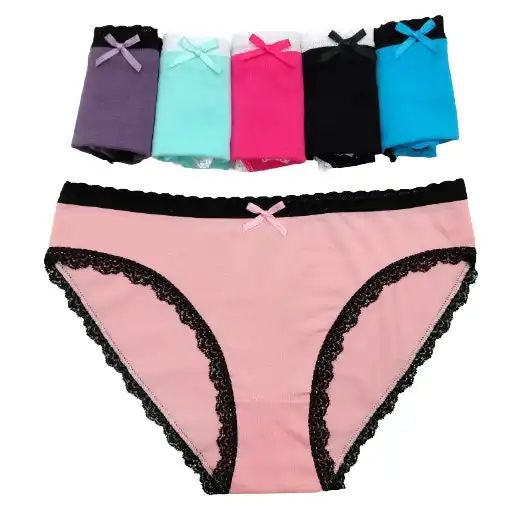 6 x Womens Coloured Bikini Briefs Lace Trim Undies Cotton