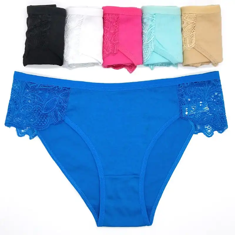 6 x Womens Solid Panties Briefs Undies Cotton Assorted Underwear With Lace