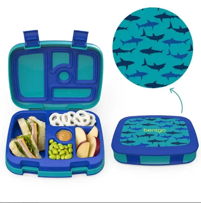 3 x Bentgo Kids Prints Lunch Box Container Storage Shark (Blue/Teal)