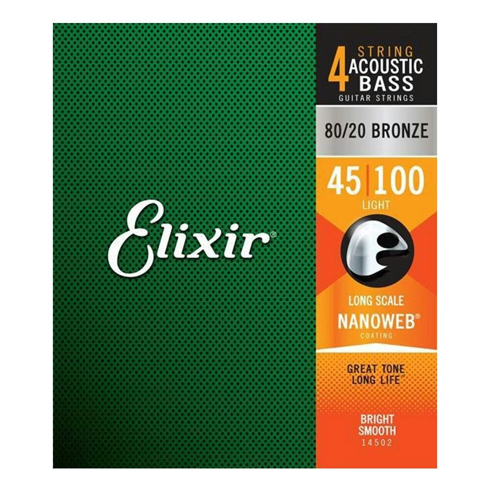 Elixir #14502 Acoustic Bass Nano 80/20 Bronze Guitar String 45-100 Light Gauge