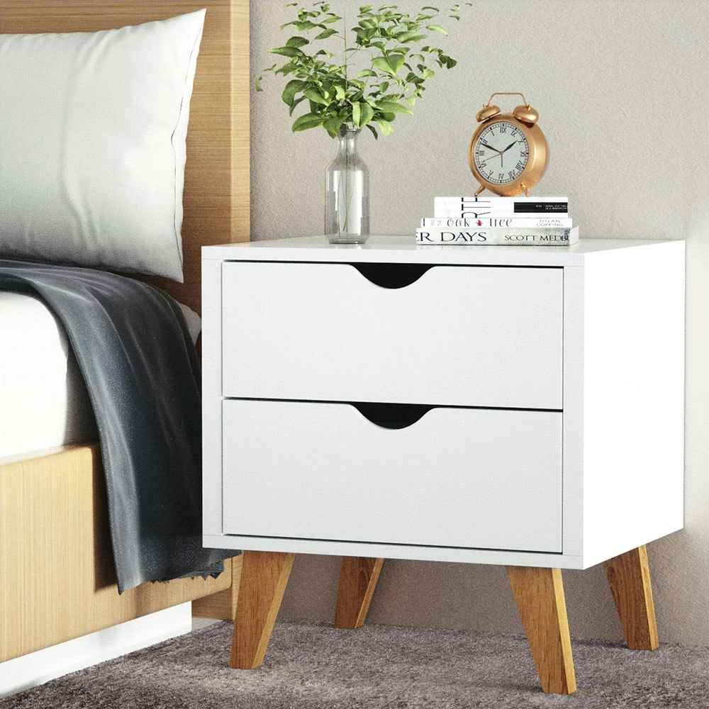 Artiss Bedside Table 2 Drawers - ANDERS White